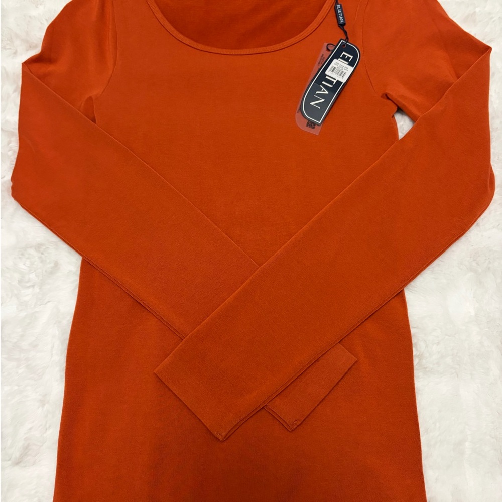 Elegant Burnt Orange Long Sleeve Top